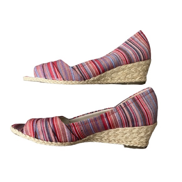 Coach Espadrille Pink-Multi Striped Wedges Size8.5 - Picture 5 of 8